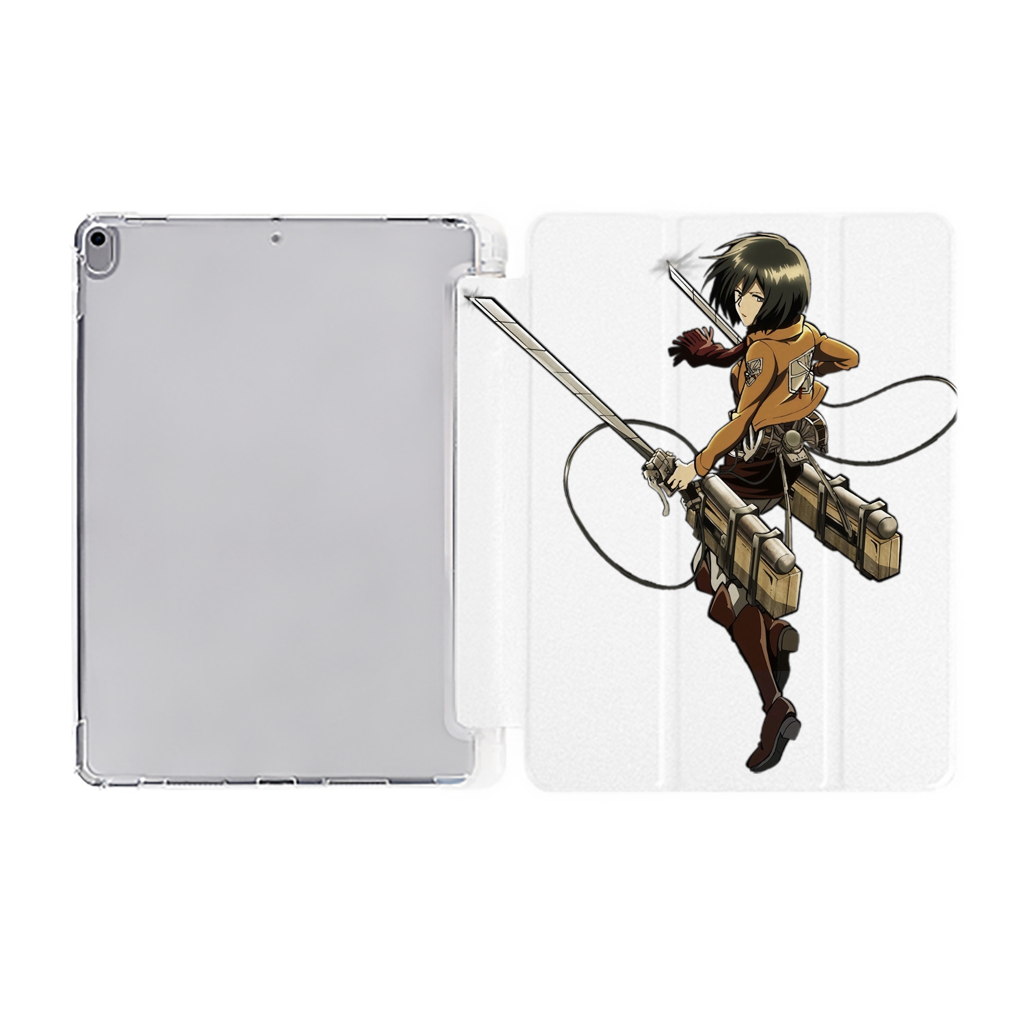 （画像用） 進撃の巨人 ミカサ·アッカーマン Attack on Titan Mikasa Ackerman IPad ケース ペン収納付き 三つ折りスタンド PUレザー×シリコン 対応機種9.5/10.5/10.9インチ